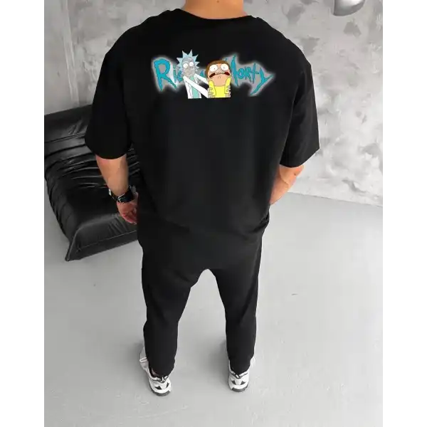 Erkek Kısa Kol Tişört Bisiklet Yaka RİCK AND MORTY Baskılı T-Shirt - Siyah