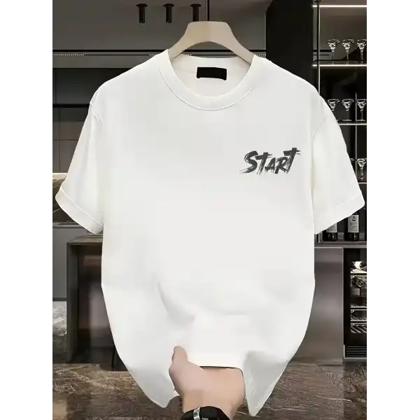Erkek Kısa Kol Yazlık Tişört Bisiklet Yaka Baskılı Oversize T-Shirt - Beyaz