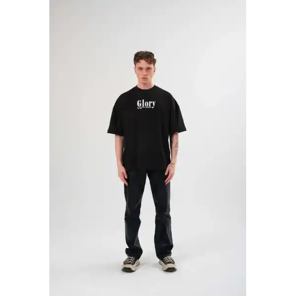 Erkek Kısa Kol Yazlık Tişört Bisiklet Yaka Baskılı Oversize T-Shirt -  Siyah