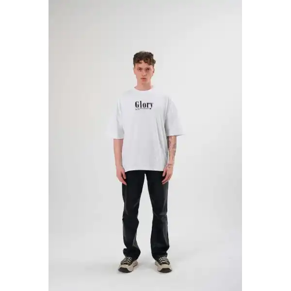 Erkek Kısa Kol Yazlık Tişört Bisiklet Yaka Baskılı Oversize T-Shirt - Siyah