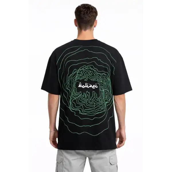 Erkek Kısa Kol Yazlık Tişört Bisiklet Yaka Baskılı Oversize T-Shirt - Siyah