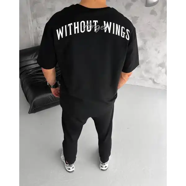 Erkek Kısa Kol Yazlık Tişört Bisiklet Yaka Baskılı Oversize T-Shirt - Siyah