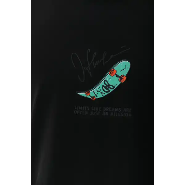Erkek Kısa Kol Yazlık Tişört Bisiklet Yaka Baskılı Oversize T-Shirt - Siyah