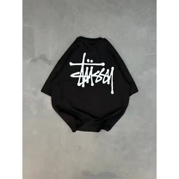 Erkek Kısa Kol Yazlık Tişört Bisiklet Yaka Baskılı Oversize T-Shirt - Siyah