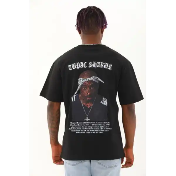 Erkek Kısa Kol Yazlık Tişört Bisiklet Yaka Baskılı Oversize T-Shirt - Siyah