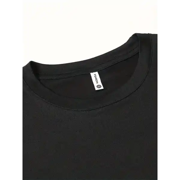 Erkek Kısa Kol Yazlık Tişört Bisiklet Yaka Baskılı Oversize T-Shirt - Siyah