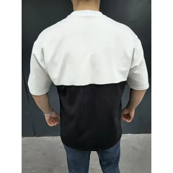 Erkek Kısa Kol Yazlık Tişört Torba Cepli Parçalı T-Shirt - Siyah