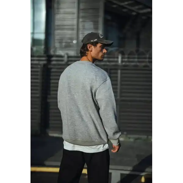 Erkek Kışlık Bisiklet Yaka 3 İplik Basic SweatShirt - Gri