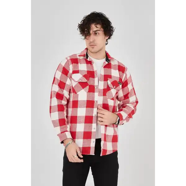Erkek Oduncu Gömlek Uzun Kollu Şardonlu Kareli Desen Regular Fit Manşetli Çift - Pembe