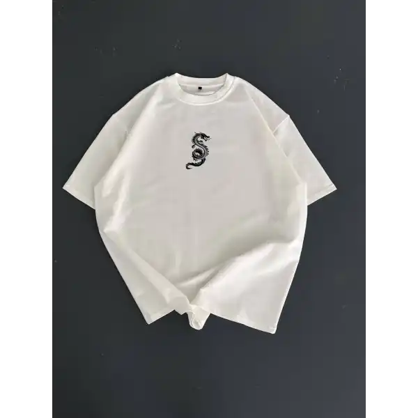 Erkek Ön ve Arka Baskılı T-Shirt Kısa Kol Bisiklet Yaka Regular Fit Tişört -  Beyaz