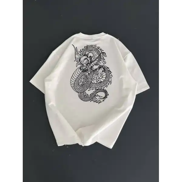 Erkek Ön ve Arka Baskılı T-Shirt Kısa Kol Bisiklet Yaka Regular Fit Tişört -  Beyaz