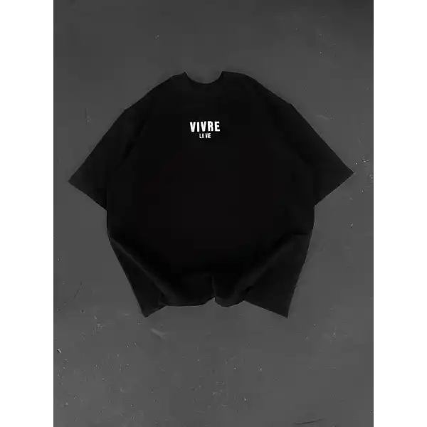 Erkek Ön ve Arka Baskılı T-Shirt Kısa Kol Bisiklet Yaka Regular Fit Tişört -  Siyah