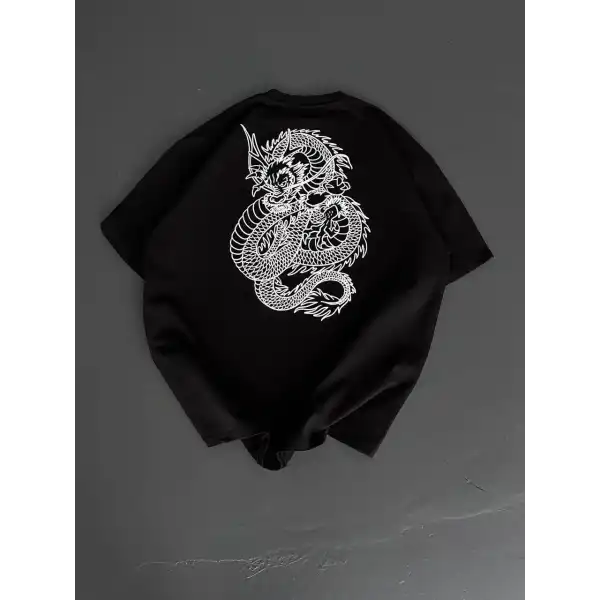 Erkek Ön ve Arka Baskılı T-Shirt Kısa Kol Bisiklet Yaka Regular Fit Tişört - Siyah