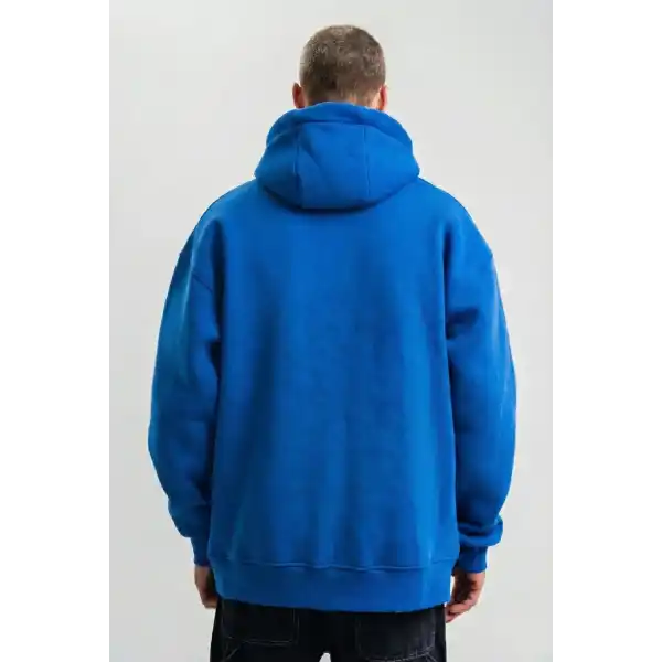 Erkek Oversize 3 İplik Pamuklu Kapüşonlu Kanguru Cepli Hoodie Sweatshirt - Saks Mavisi