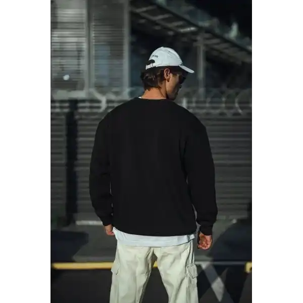 Erkek pamuklu Bisiklet Yaka 3 İplik Basic SweatShirt - Siyah