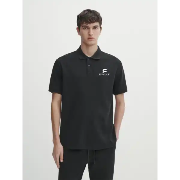 Erkek Pike Polo Yaka Tişört Düğmeli Baskılı T-Shirt - Beyaz