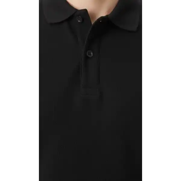 Erkek Polo Yaka Düğmeli Pike Kumaş Tişört Regular Fit Kısa Kol T-Shirt - Siyah