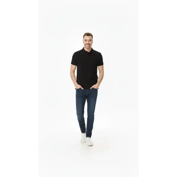 Erkek Polo Yaka Düğmeli Pike Kumaş Tişört Regular Fit Kısa Kol T-Shirt - Siyah