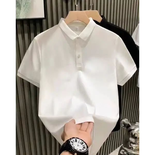 Erkek Polo Yaka Tişört Düğmeli Pike Düz T-Shirt - Beyaz