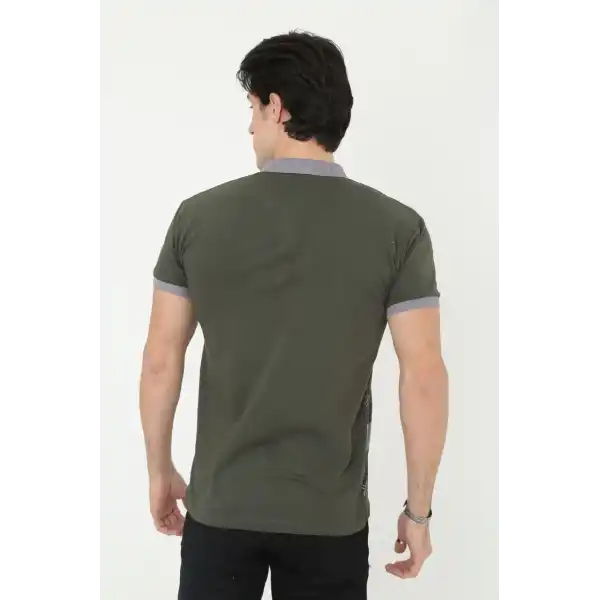 Erkek Polo Yaka tişört Slim Fit Baskılı Kısa kol T-Shirt - Haki