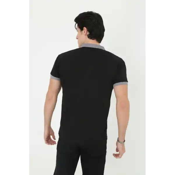 Erkek Polo Yaka tişört Slim Fit Baskılı Kısa kol T-Shirt - Siyah