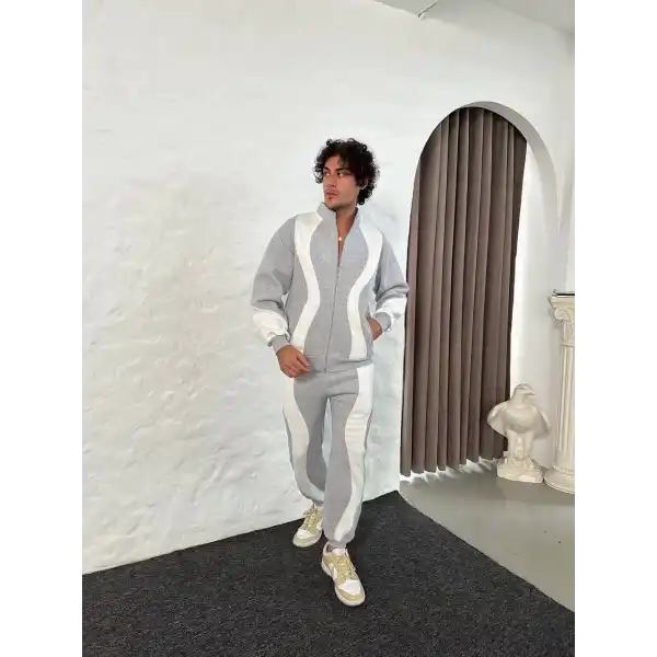 Erkek Premium Parçalı Eşofman Takım - Dik Yaka Fermuarlı Sweatshirt, - Gri