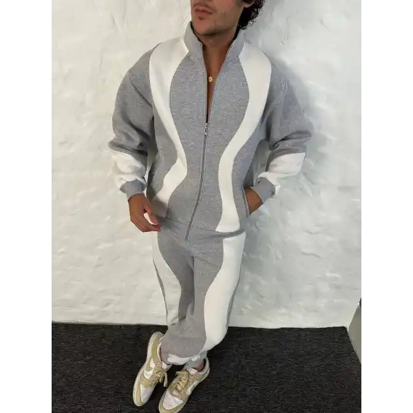 Erkek Premium Parçalı Eşofman Takım - Dik Yaka Fermuarlı Sweatshirt, - Gri