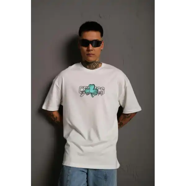 Erkek Sırt Baskılı T-shirt - Beyaz