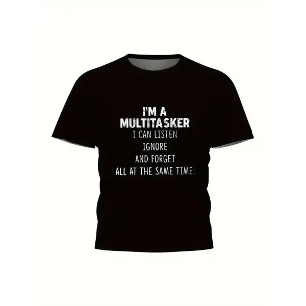 Erkek T-shirt Komik Multitasker Baskılı Kısa kol Tişört - Siyah