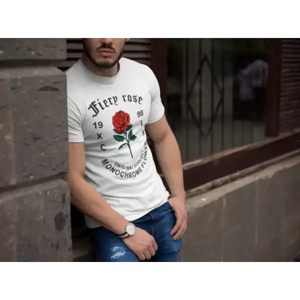 Erkek Tişort Bisiklet Yaka Baskılı Kısa kol T-Shirt - Beyaz