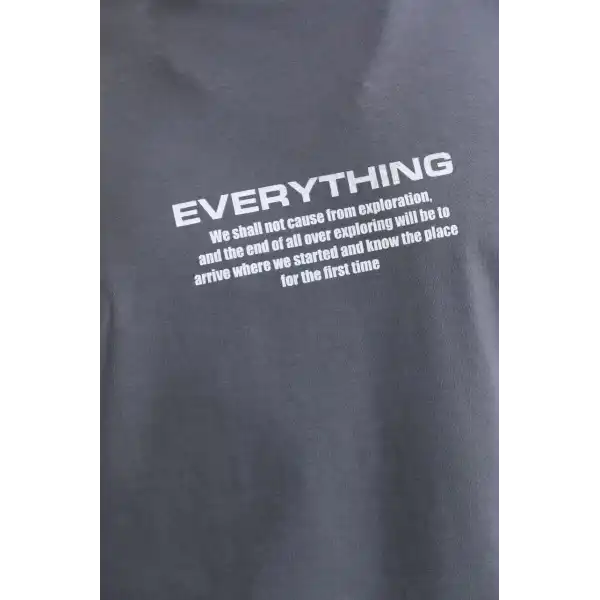 Erkek Tişort  Bisiklet Yaka Baskılı Oversize T-Shirt - Gri