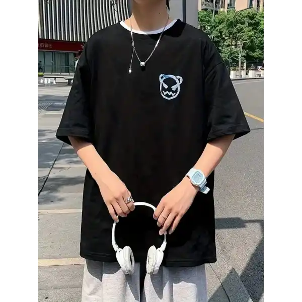 ERKEK  Tişört Bisiklet Yaka Kore tarzı baskı Kısa Kol t-shirt - Siyah