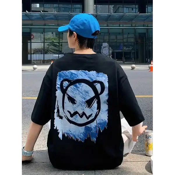 ERKEK  Tişört Bisiklet Yaka Kore tarzı baskı Kısa Kol t-shirt - Siyah