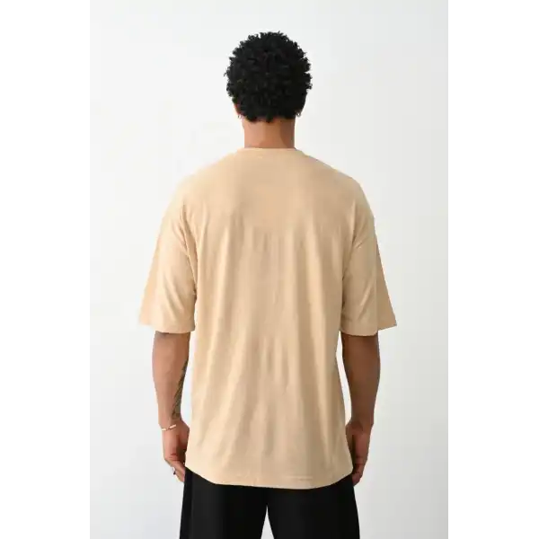 Erkek Tişört Düz Basic Penye Yazlık Bisiklet Yaka Kısa Kol T-Shirt - Bej