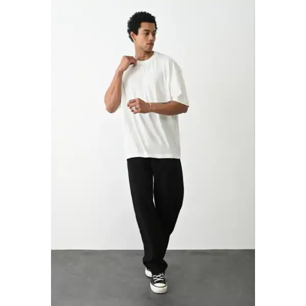 Erkek Tişört Düz Basic Penye Yazlık Bisiklet Yaka Kısa Kol T-Shirt - Beyaz