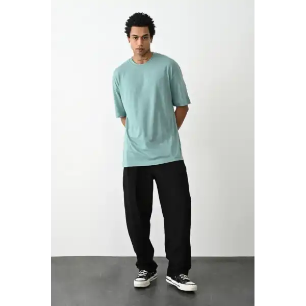 Erkek Tişört Düz Basic Penye Yazlık Bisiklet Yaka Kısa Kol T-Shirt - Mint Yeşili