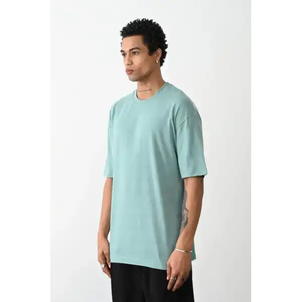 Erkek Tişört Düz Basic Penye Yazlık Bisiklet Yaka Kısa Kol T-Shirt - Mint Yeşili