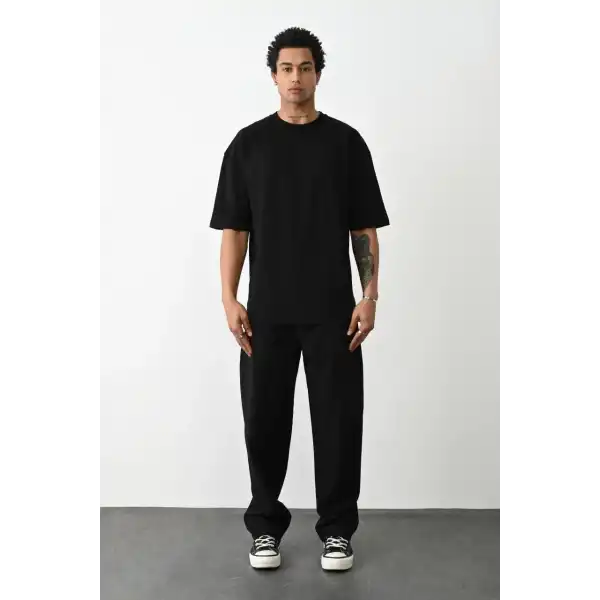 Erkek Tişört Düz Basic Penye Yazlık Bisiklet Yaka Kısa Kol T-Shirt - Siyah
