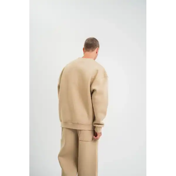 Erkek Uzun Kol Bisiklet Yaka 3 iplik Pamuklu Kışlık SweatShirt  - Bej