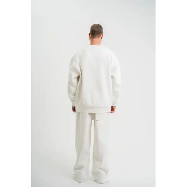 Erkek Uzun Kol Bisiklet Yaka 3 iplik Pamuklu Kışlık SweatShirt  - Beyaz