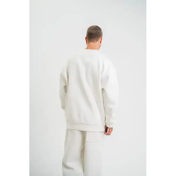 Erkek Uzun Kol Bisiklet Yaka 3 iplik Pamuklu Kışlık SweatShirt  - Beyaz