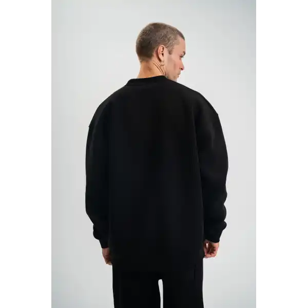 Erkek Uzun Kol Bisiklet Yaka 3 iplik Pamuklu Kışlık SweatShirt - Siyah