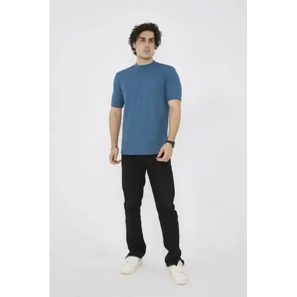 ERKEK Yazlık Tişört Bisiklet Yaka T-Shirt- Turkuaz