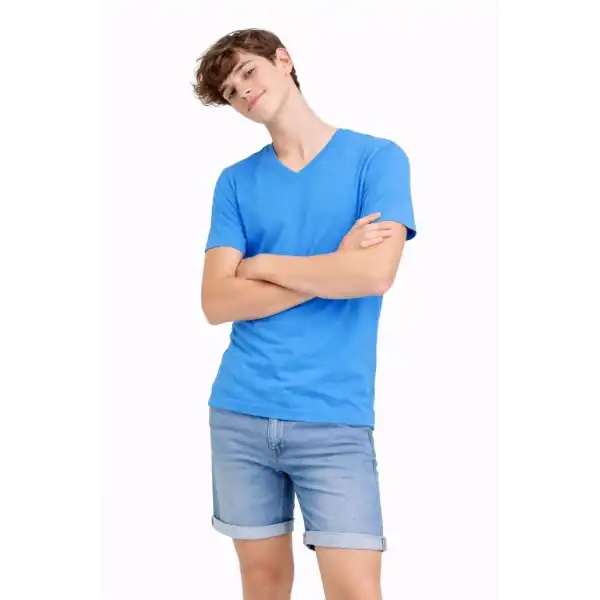Genç Erkek Çocuk V Yaka Tişört Model - Açık Mavi