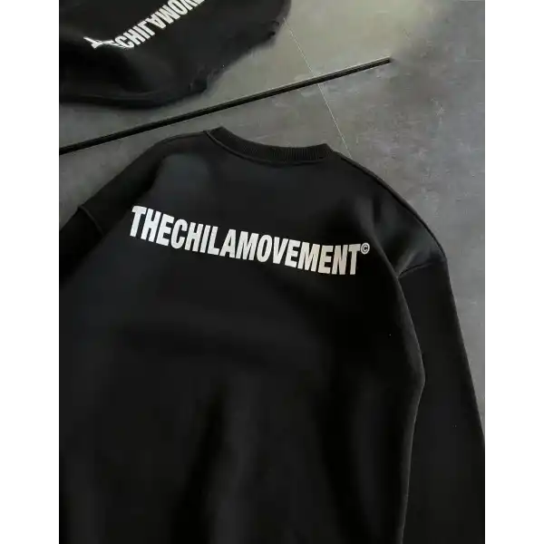 Kadın 3 iplik Kışlık pamuklu Bisiklet Yaka Oversize Baskılı SweatShirt - Siyah