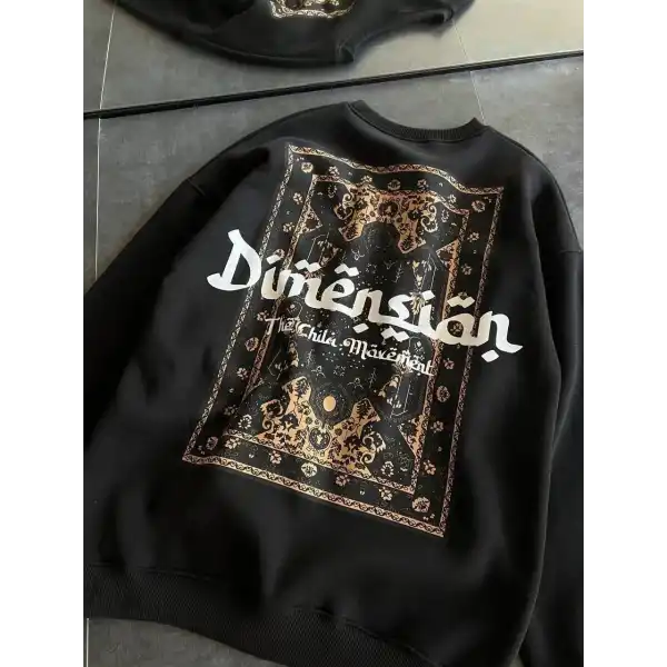 Kadın 3 İplik Pamuklu Bisiklet Yaka Baskılı SweatShirt - Siyah