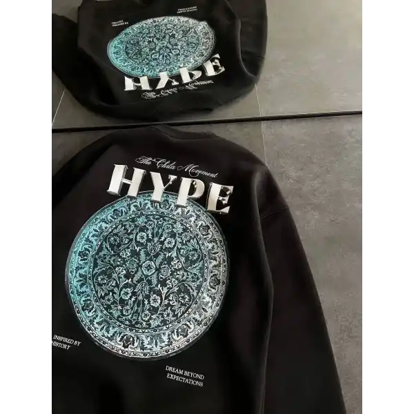 Kadın 3 İplik Pamuklu Bisiklet Yaka Baskılı SweatShirt - Siyah