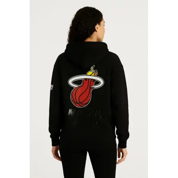Kadın 3 İplik Pamuklu Kapüşonlu Kanguru Cepli Baskılı Hoodie Sweatshirt - Siyah