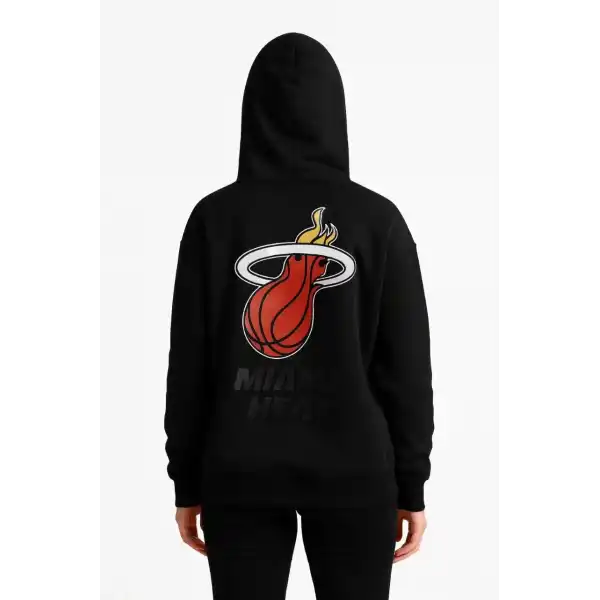 Kadın 3 İplik Pamuklu Kapüşonlu Kanguru Cepli Baskılı Hoodie Sweatshirt - Siyah