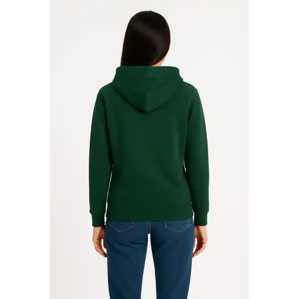Kadın 3 İplik Pamuklu Kapüşonlu Kanguru Cepli Sweatshirt hoodie - Haki